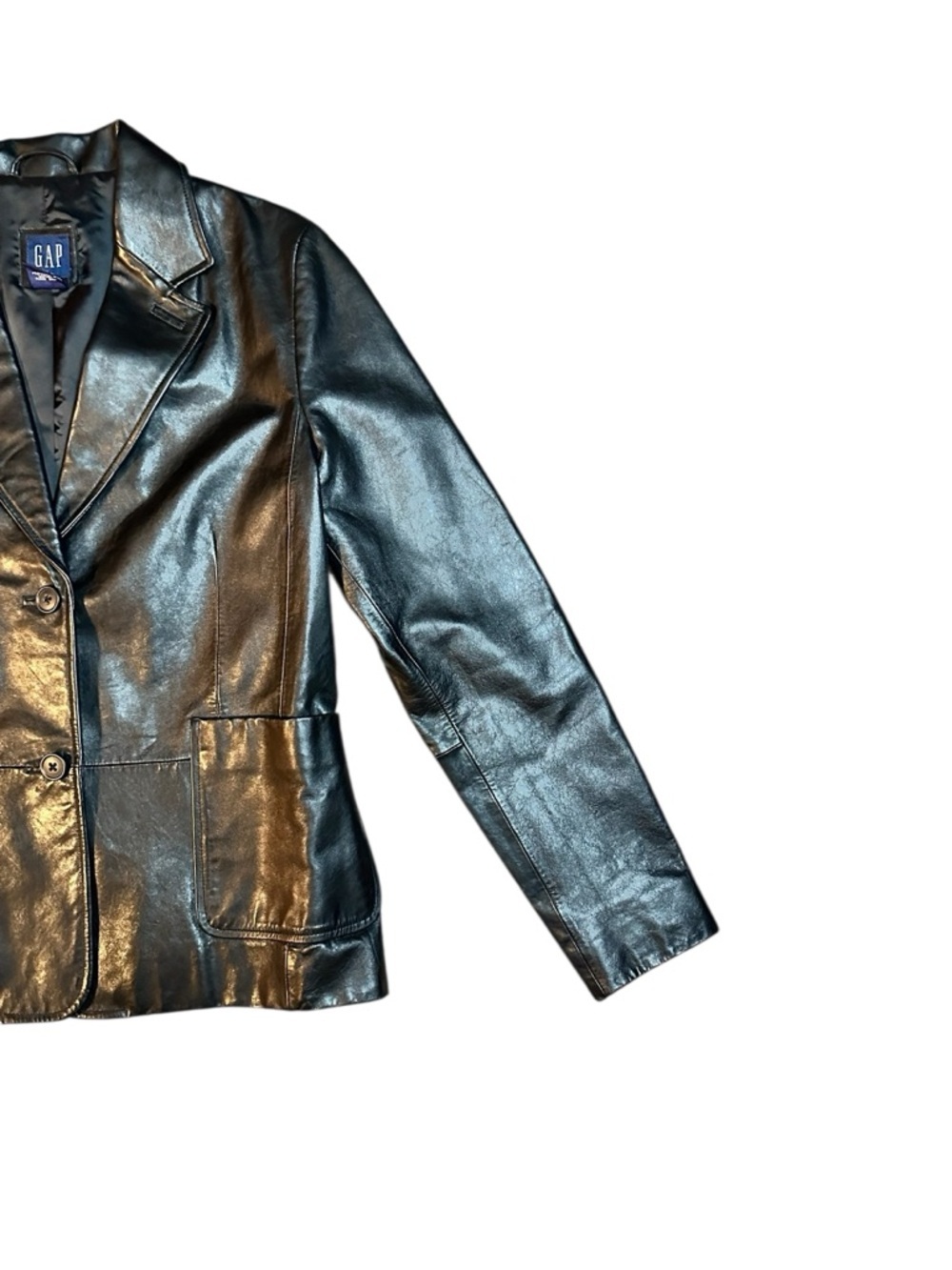 GAP Vintage Black Leather Blazer Jacket 10 - Picture 3 of 5